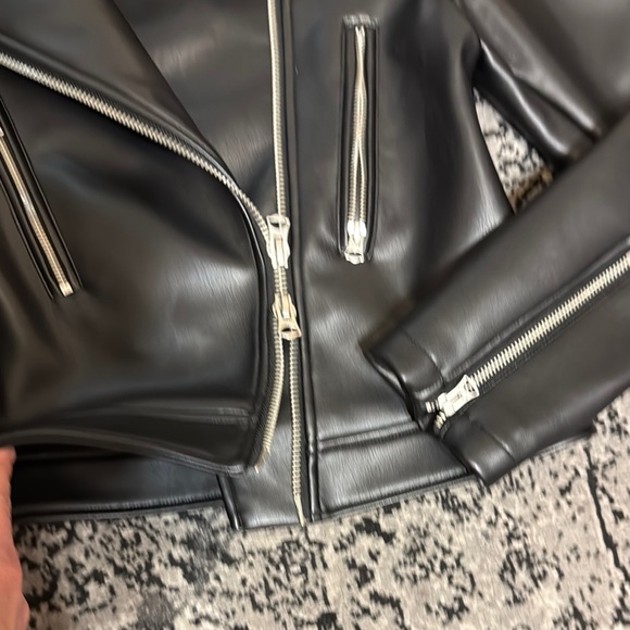 Black Vegan Leather moto Jacket with silver hardware - Picture 5 of 9